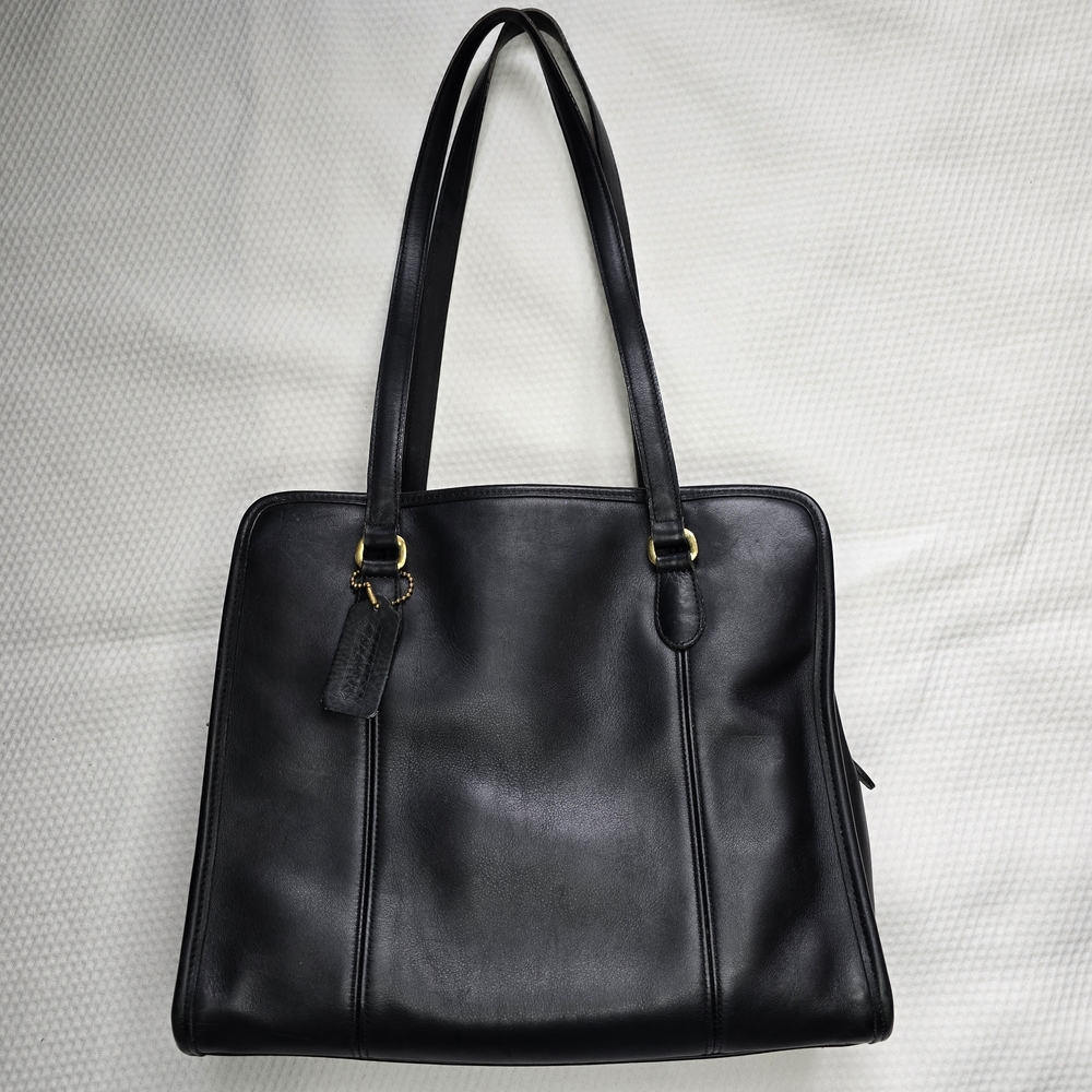 Coach Black Leather Tote with Gold Hardware